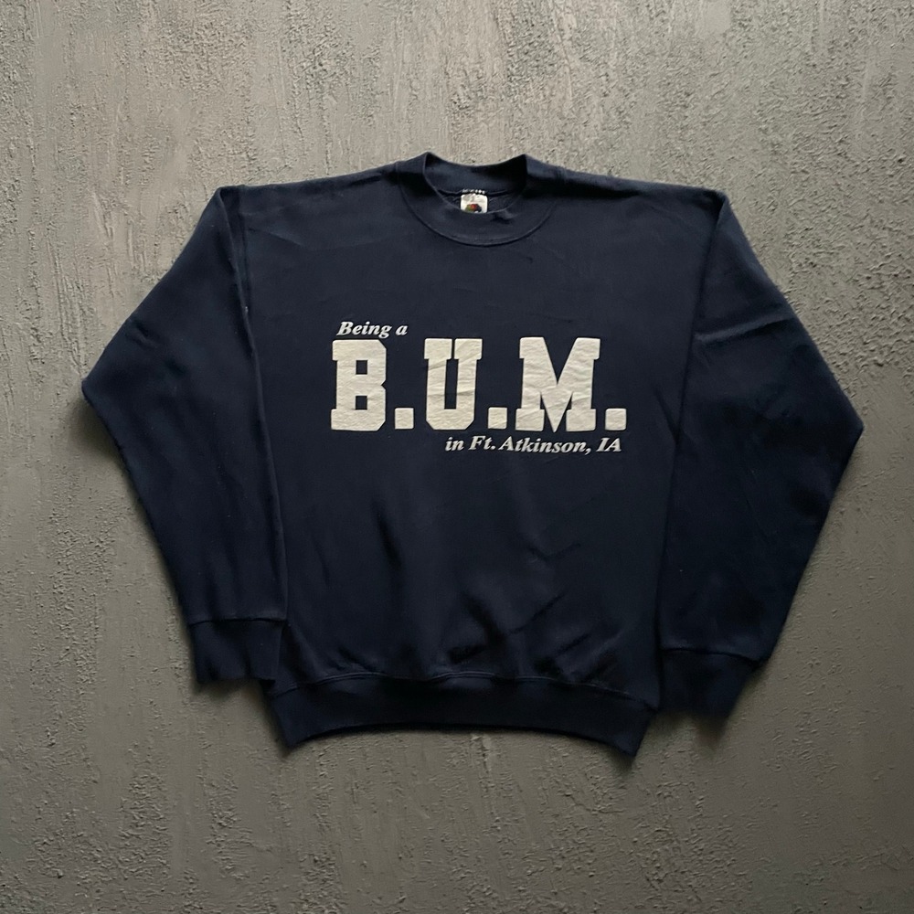 Vintage‎ B.U.M. Sweatshirt Mens Large Navy Blue 90s ft atkinson IA